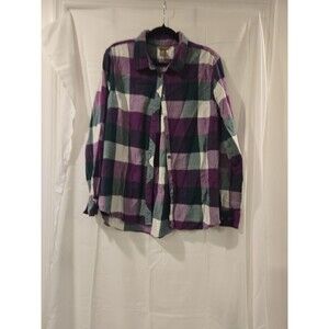 Bit & Bridle Women's Purple and Teal Buffalo Check Flannel Shirt XL